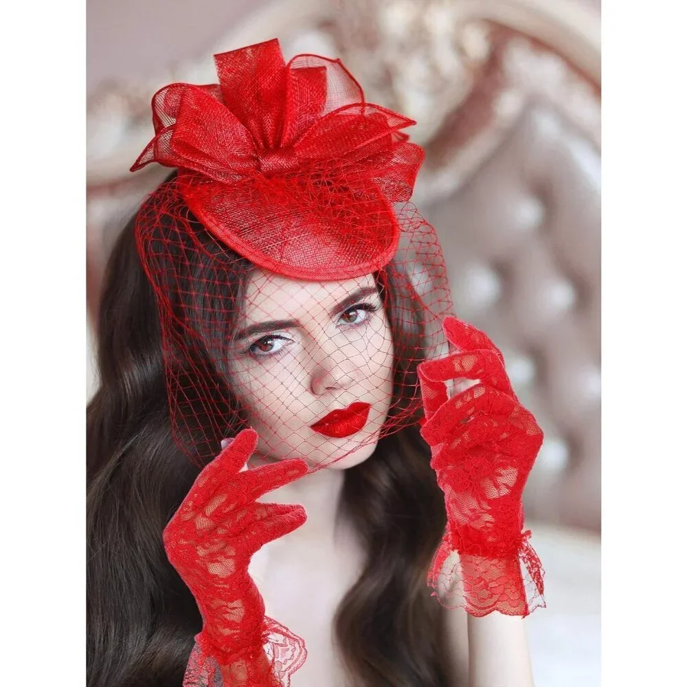 Women's Short Lace Courtesy Elegant Gloves Red Wedding Dinner Opera Parties